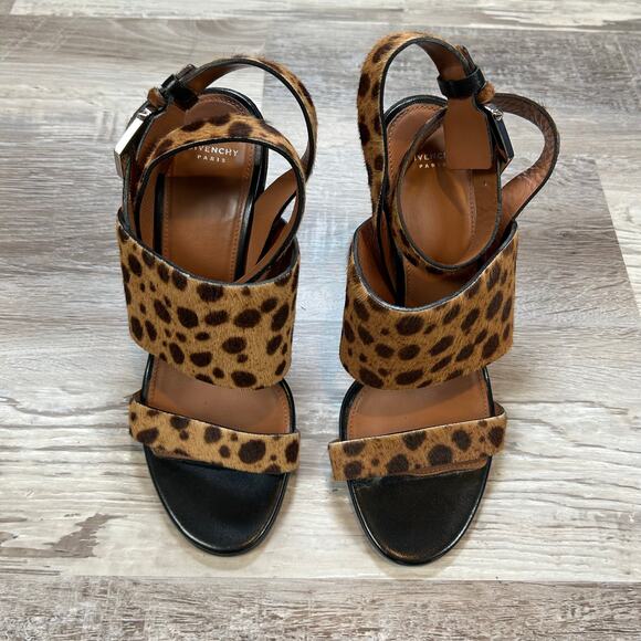 Givenchy Leopard Calf Hair Heeled Sandals Block Heel 39.5 Made in Italy - Picture 2 of 10